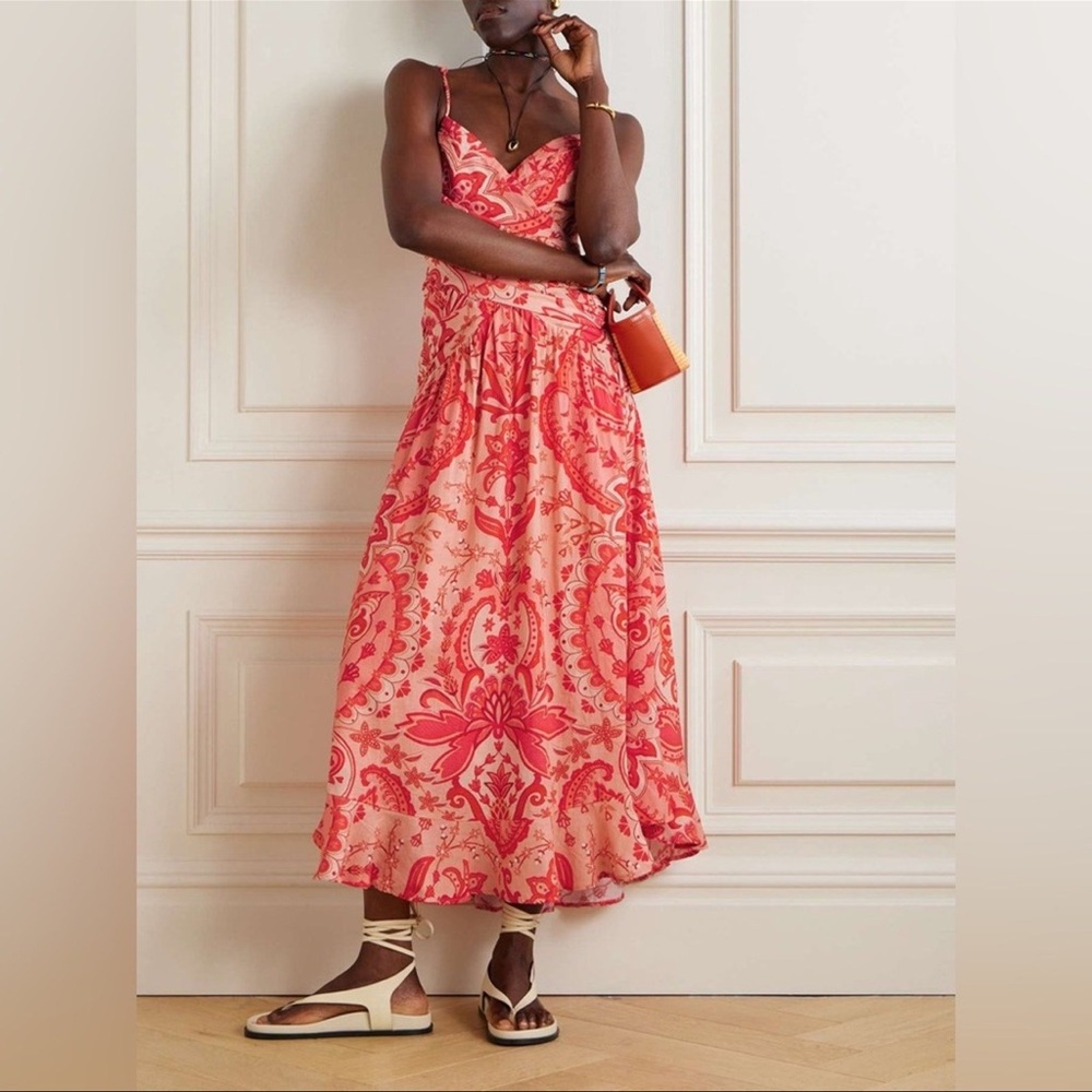 Farm Rio Red and Pink Floral Wrap Maxi Dress